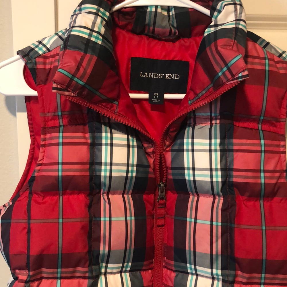 LAND'S END Plaid Quilted Down Puffer Vest